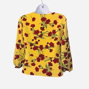 Vintage y2k Topshop Women Yellow Red Floral Polyester Crop Peplum Top